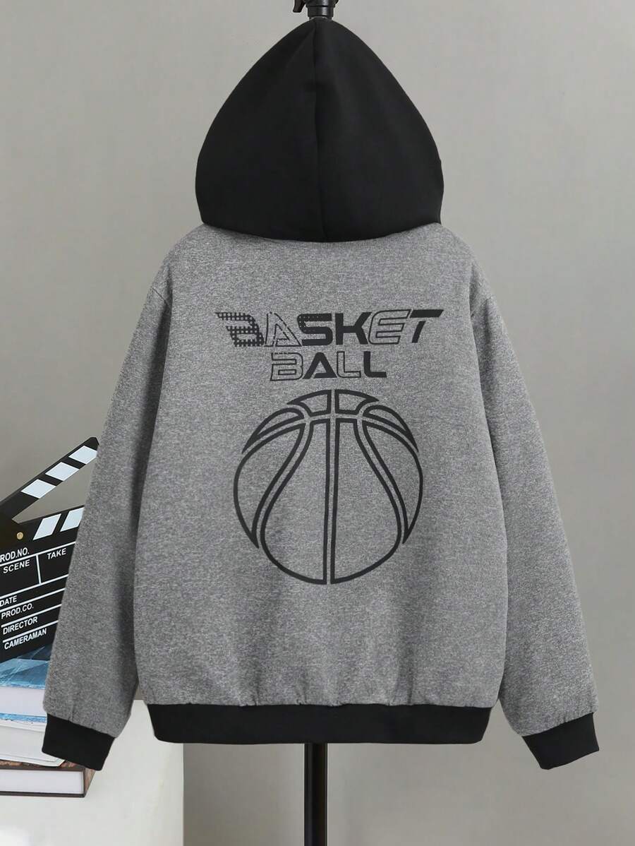 SHEIN 男大童字母拼貼細節連帽保暖襯裡夾克（不含運動衫）