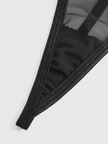 ROMWE Goth 3入組花邊蕾絲網帶鋼圈內衣套裝 - 黑色 - 查看 4