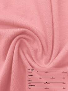 SHEIN BAE Cổ không đối xứng Xù Áo thun - Hồng - Xem 5