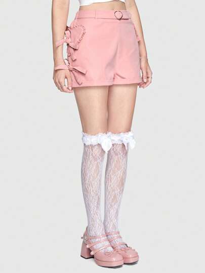 Sweetness Bow Decor Frill Belted Shorts