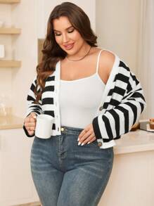 SHEIN Essnce Plus Cardigan À Rayures Épaule tombante