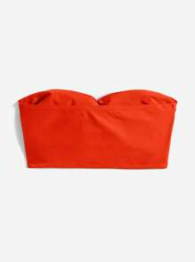 SHEIN Swim 素色前扭結抹胸比基尼上衣 - 橘色 - 查看 2