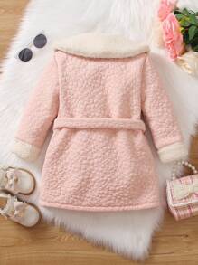 SHEIN Cô Gái Trẻ 1 Miếng Tương phản Cổ áo Borg Thắt lưng áo - Hồng - Xem 2