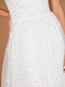 SHEIN Belle 1入組亮片裝飾吊帶婚紗洋裝不附面紗 - 白色 - 查看 6