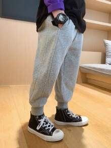 男小童字母刺繡斜口袋長褲 - 灰色 - 查看 1