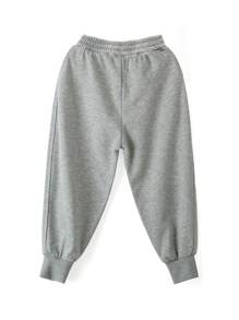 男小童字母刺繡斜口袋長褲 - 灰色 - 查看 2