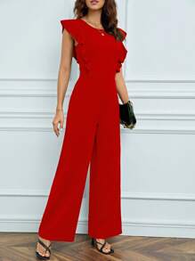 SHEIN Tall Ruffle Trim Wide Leg Jumpsuit