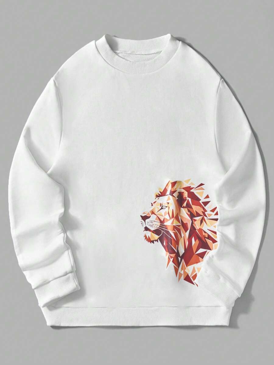 RueChic Men Lion Print Sweatshirt - White - View 1
