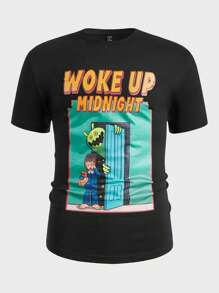 ROMWE MEN Các bạn Áo thun Bông Khẩu hiệu & Hình ảnh - màu đen - Xem 1