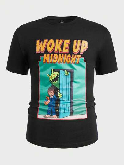 Hombres Camiseta algodón con estampado de slogan y figura