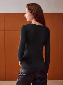 MOTF PREMIUM 羊絨真絲混紡毛衣 - 黑色 - 查看 3