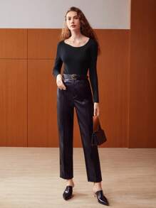 MOTF PREMIUM 羊絨真絲混紡毛衣 - 黑色 - 查看 6