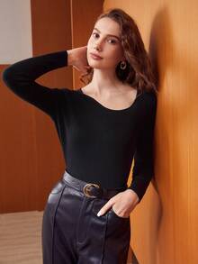 MOTF PREMIUM 羊絨真絲混紡毛衣 - 黑色 - 查看 7