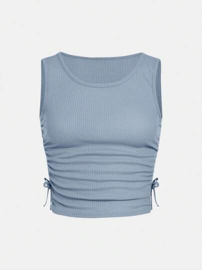 SHEIN 青少年女孩側抽繩褶邊背心上衣