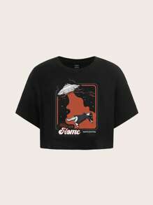 Rainydazed Letter Graphic Crop Tee - Black - View 1