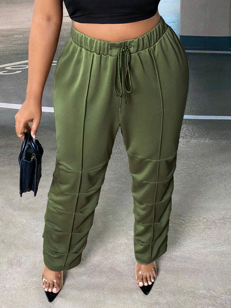 Plus Drawstring Waist Seam Detail Ruched Sweatpants