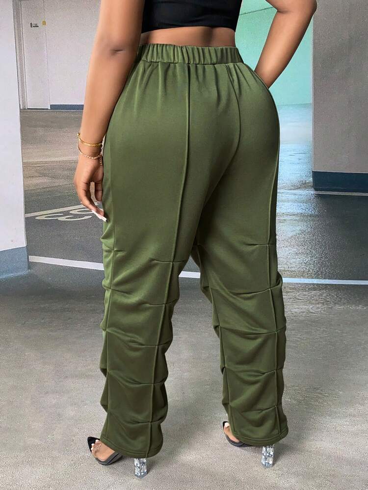 Plus Drawstring Waist Seam Detail Ruched Sweatpants