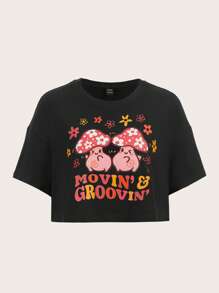 Emi Bee Áo thun nữ Hoạt hình Slogan Giải trí - màu đen - Xem 1