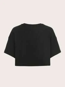 Emi Bee Áo thun nữ Hoạt hình Slogan Giải trí - màu đen - Xem 3