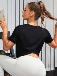 Yoga Basic 標語圖案運動T恤 - 黑色 - 查看 2