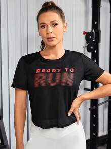 Yoga Basic 標語圖案運動T恤 - 黑色 - 查看 5