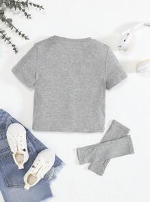 SHEIN Tween Girl Star Print Tee With Removable Sleeve - Light Grey - View 2