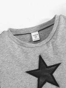 SHEIN Tween Girl Star Print Tee With Removable Sleeve - Light Grey - View 3