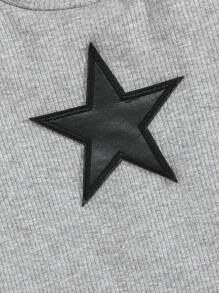 SHEIN Tween Girl Star Print Tee With Removable Sleeve - Light Grey - View 4