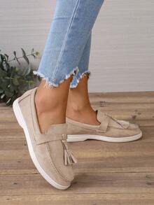 Của phụ nữ Trang trí rìa Faux Suede Giày phẳng Ba lê Đối với Ngoài trời - Màu Khaki - Xem 2