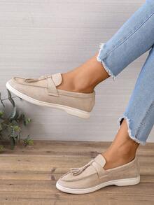 Của phụ nữ Trang trí rìa Faux Suede Giày phẳng Ba lê Đối với Ngoài trời - Màu Khaki - Xem 5