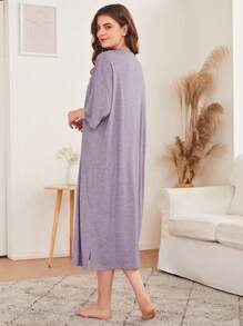 SHEIN Unity Drop Shoulder Split Hem Nightdress - Mauve Purple - View 2