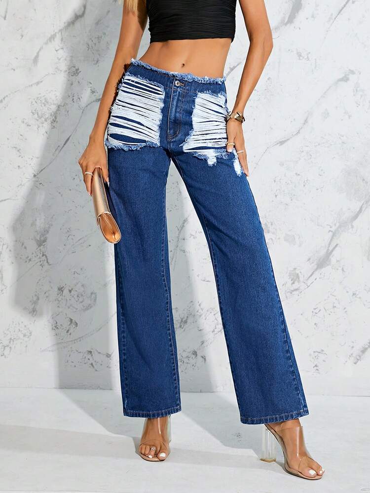 Ripped Straight Leg Jeans