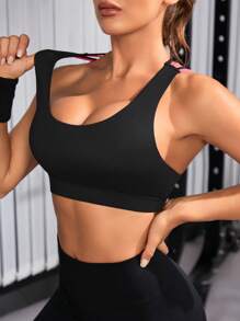 Criss Cross Back Sports Bra - Black - View 3