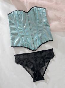 Set de lencería con encaje en contraste - Verde - Ver 4