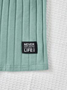 SHEIN Tween Girl Letter Patched Detail Cami Romper - Mint Green - View 3