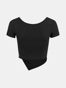 SHEIN Girlism Garota Adolescente Cordão Ao Lado Bainha Assimétrica Camiseta
