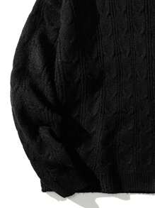 Men Turtleneck Cable Knit Sweater - Black - View 3
