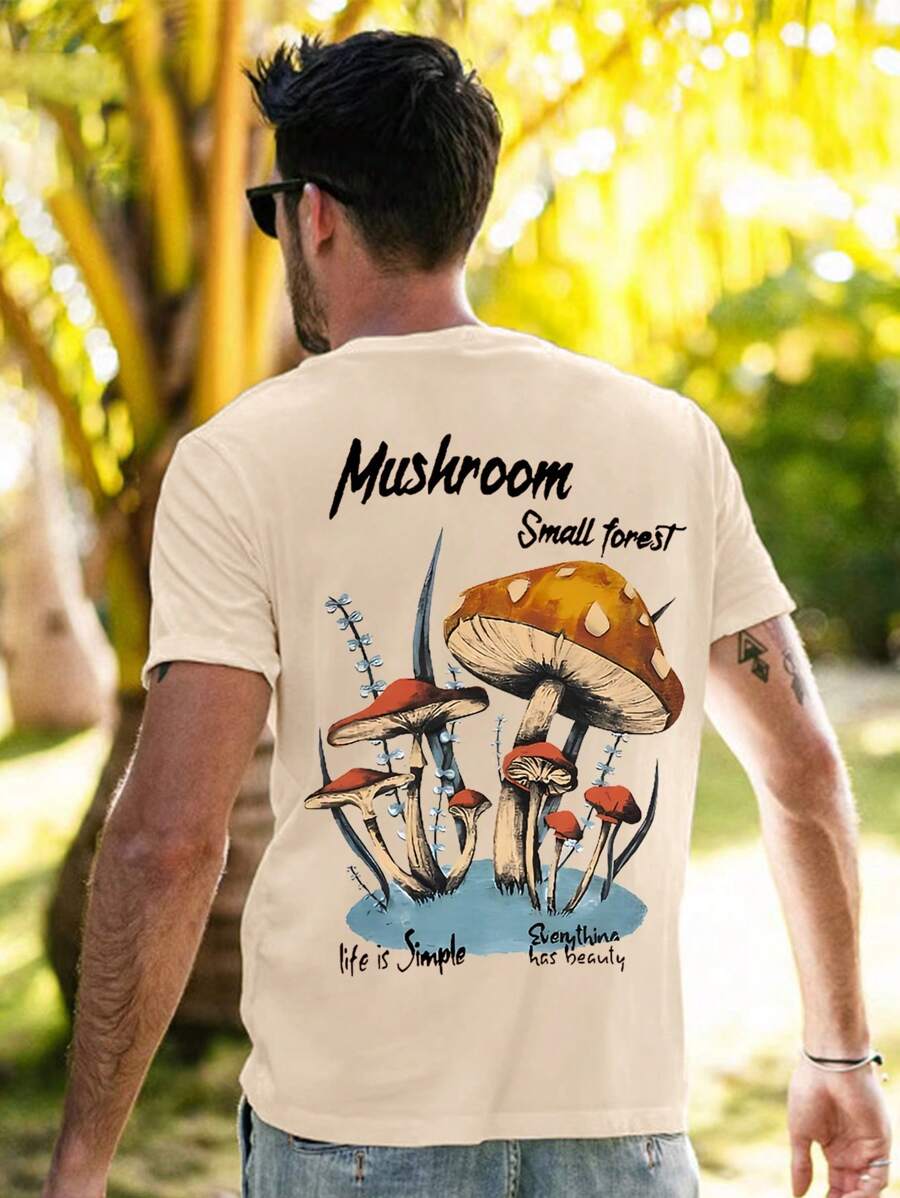 Men Mushroom & Letter Graphic Tee - Apricot - View 1