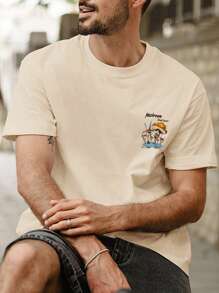 Men Mushroom & Letter Graphic Tee - Apricot - View 4