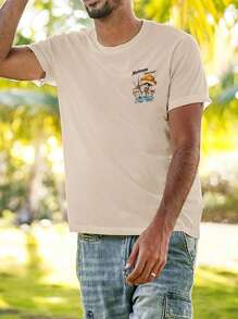 Men Mushroom & Letter Graphic Tee - Apricot - View 5