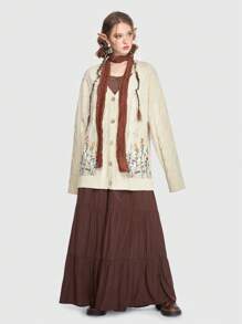 ROMWE Fairycore Women Cardigans Sulaman Plants Casual - Aprikot - View 6