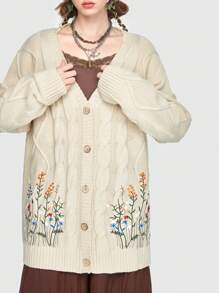 ROMWE Fairycore Women Cardigans Sulaman Plants Casual - Aprikot - View 2