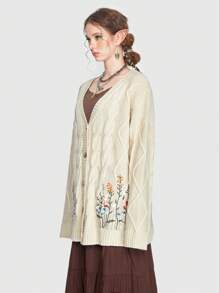 ROMWE Fairycore Women Cardigans Sulaman Plants Casual - Aprikot - View 7