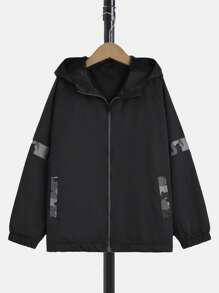 RueChic Tween Boy Camo Print Zip Up Hooded Jacket - Black - View 1