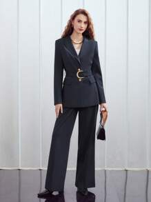 MOTF PREMIUM 粘纖混紡細條紋西裝外套 - 藏蓝色 - 查看 2