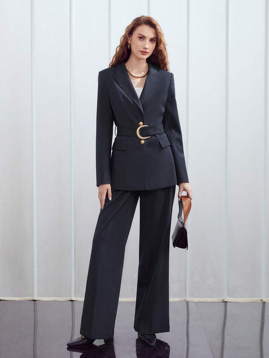 MOTF PREMIUM 粘纖混紡細條紋西裝外套