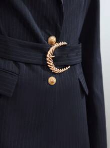 MOTF PREMIUM 粘纖混紡細條紋西裝外套 - 藏蓝色 - 查看 3