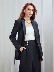 MOTF PREMIUM 粘纖混紡細條紋西裝外套 - 藏蓝色 - 查看 4