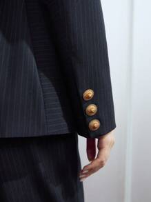 MOTF PREMIUM 粘纖混紡細條紋西裝外套 - 藏蓝色 - 查看 5