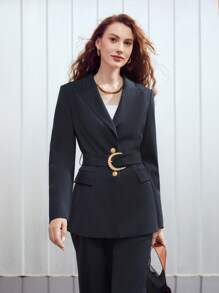 MOTF PREMIUM 粘纖混紡細條紋西裝外套 - 藏蓝色 - 查看 7